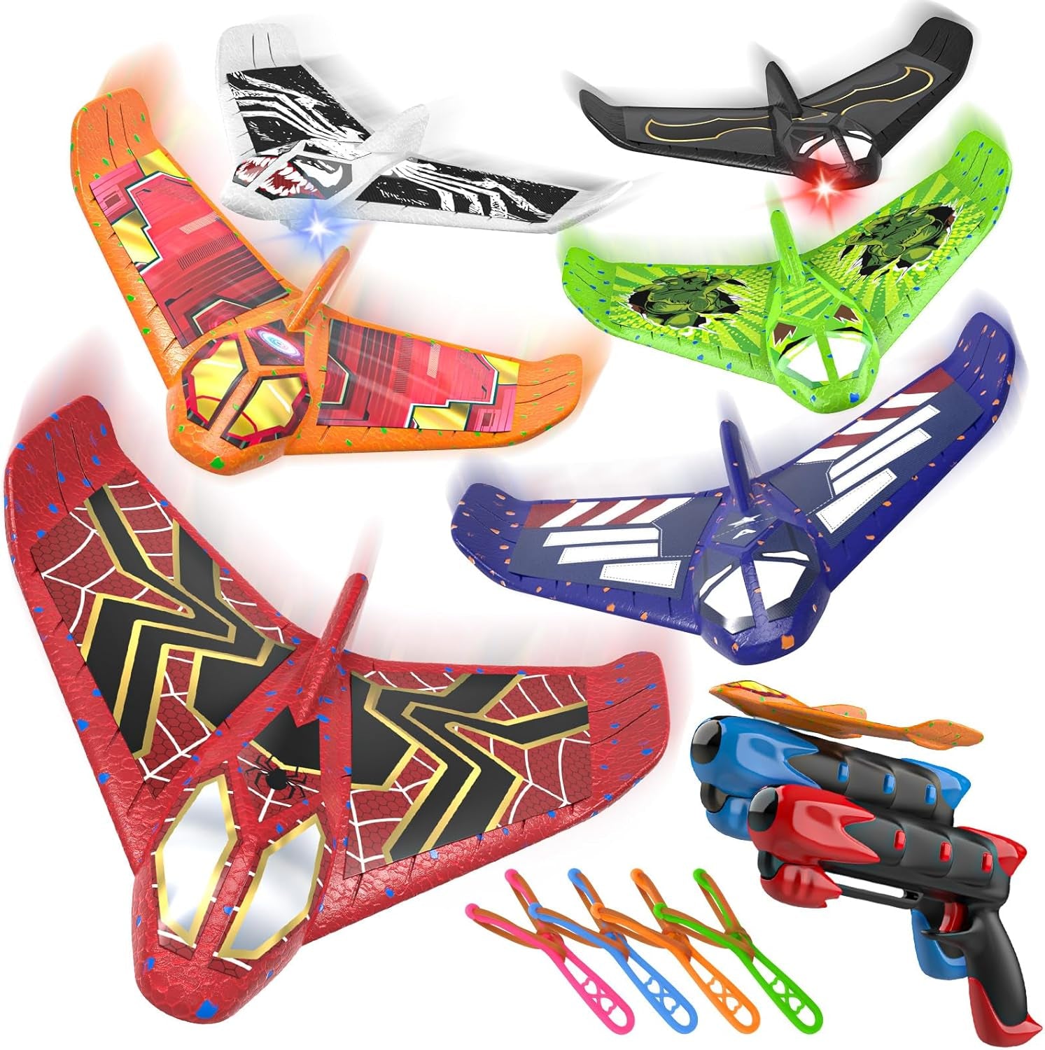 3 Pack Airplane Launcher Toys, 13.2'' LED Foam Glider Catapult Plane Toy for Boys, 2 Flight Modes Outdoor Flying Toys Birthday Gifts for Boys Girls 4 5 6 7 8 9 10 11 12 Year Old